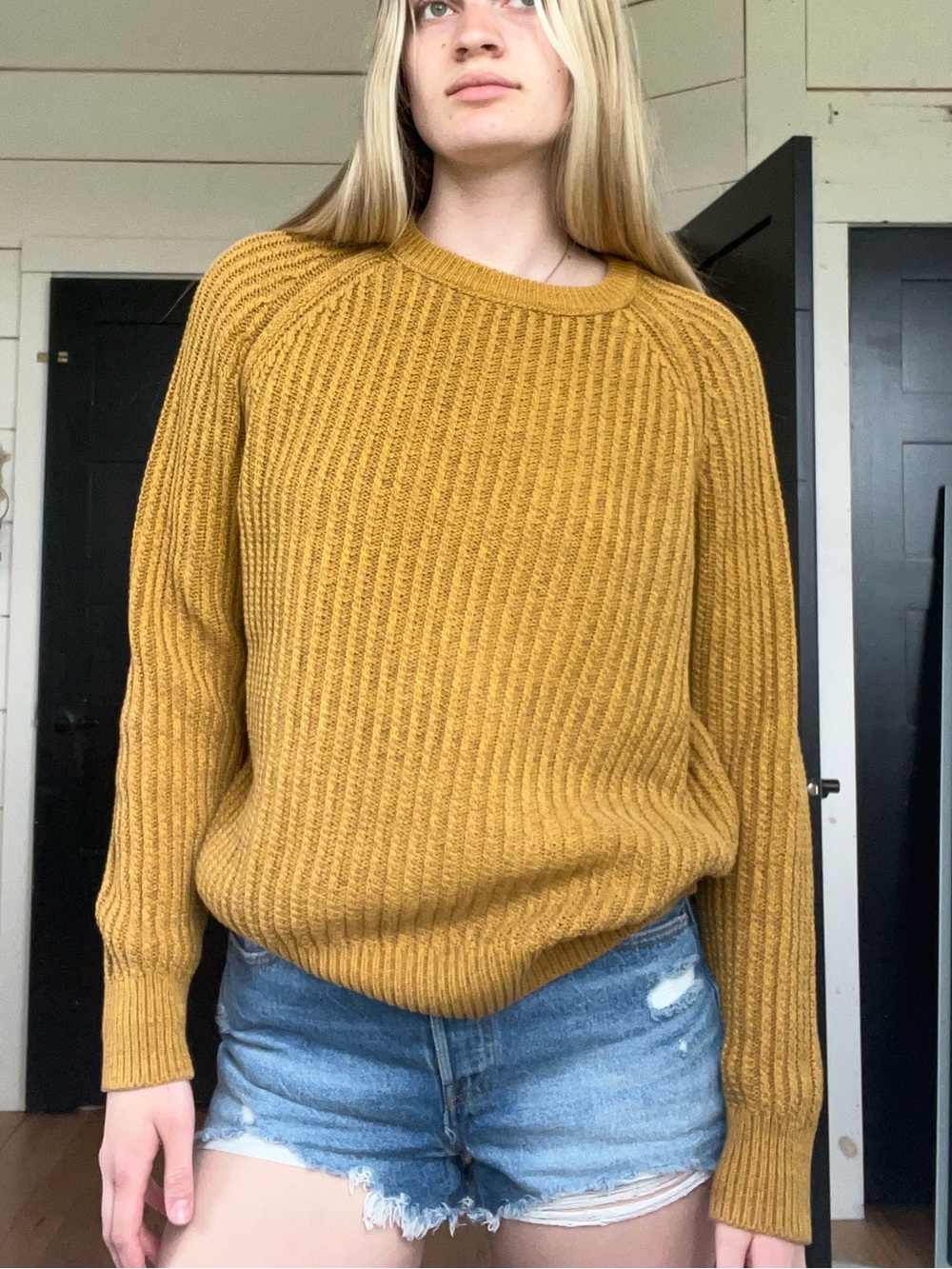 H&M Mustard Yellow Ribbed Crewneck Sweater